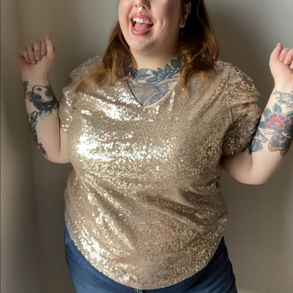 Champagne Sequin Plus Top - Picture 2 of 4